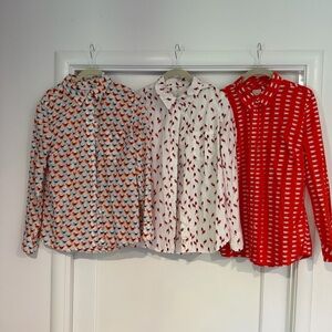 Lot of 3 Gap Women’s fitted boyfriend Long-Sleeve Button-Up Shirt - birds & cups